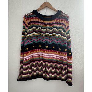 LaSeine Sweater Womens‎ M Crochet Open Knit Boho Pullover Festival Hippie 70s